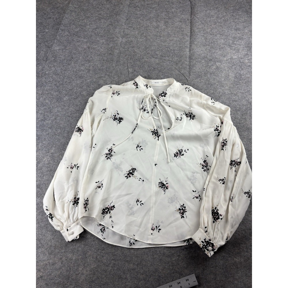 A. L. C. Womens 2 Floral Printed Sheer Silk Blouse Career Shirt Blouse Timeless